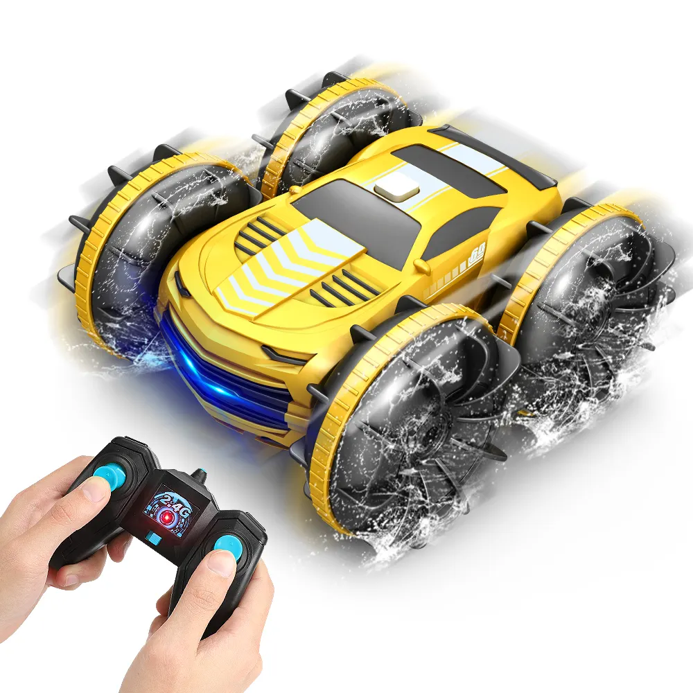 Rc Cars HW 2022 New Electric Plastic USB Charger New Rc Cars Hobby Gift 360 Degree Spins Amphibious RC Stunt Car 6 Channels 1:20