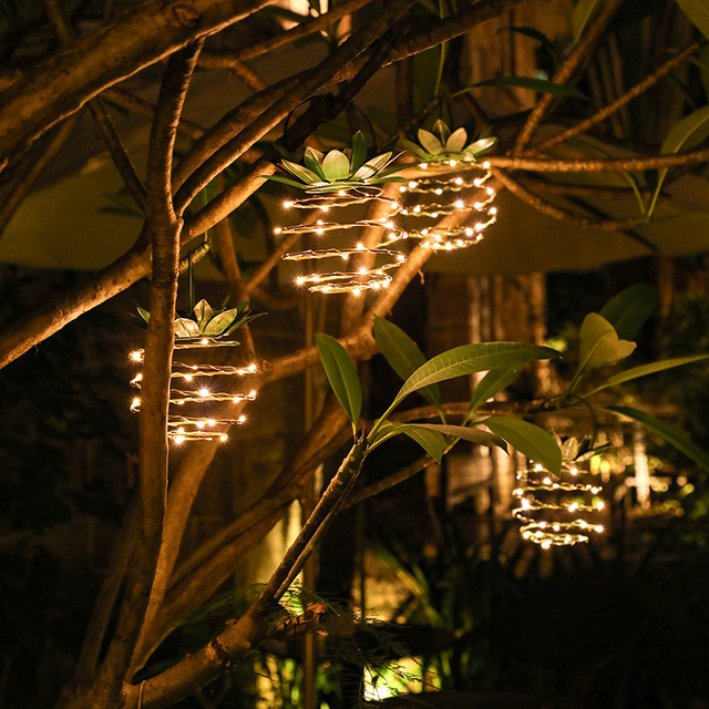 Outdoor Waterproof Fairy String Hanging Lighting Landscape Lantern Lamp Garden Path Yard Decor Led Solar Pineapple Light