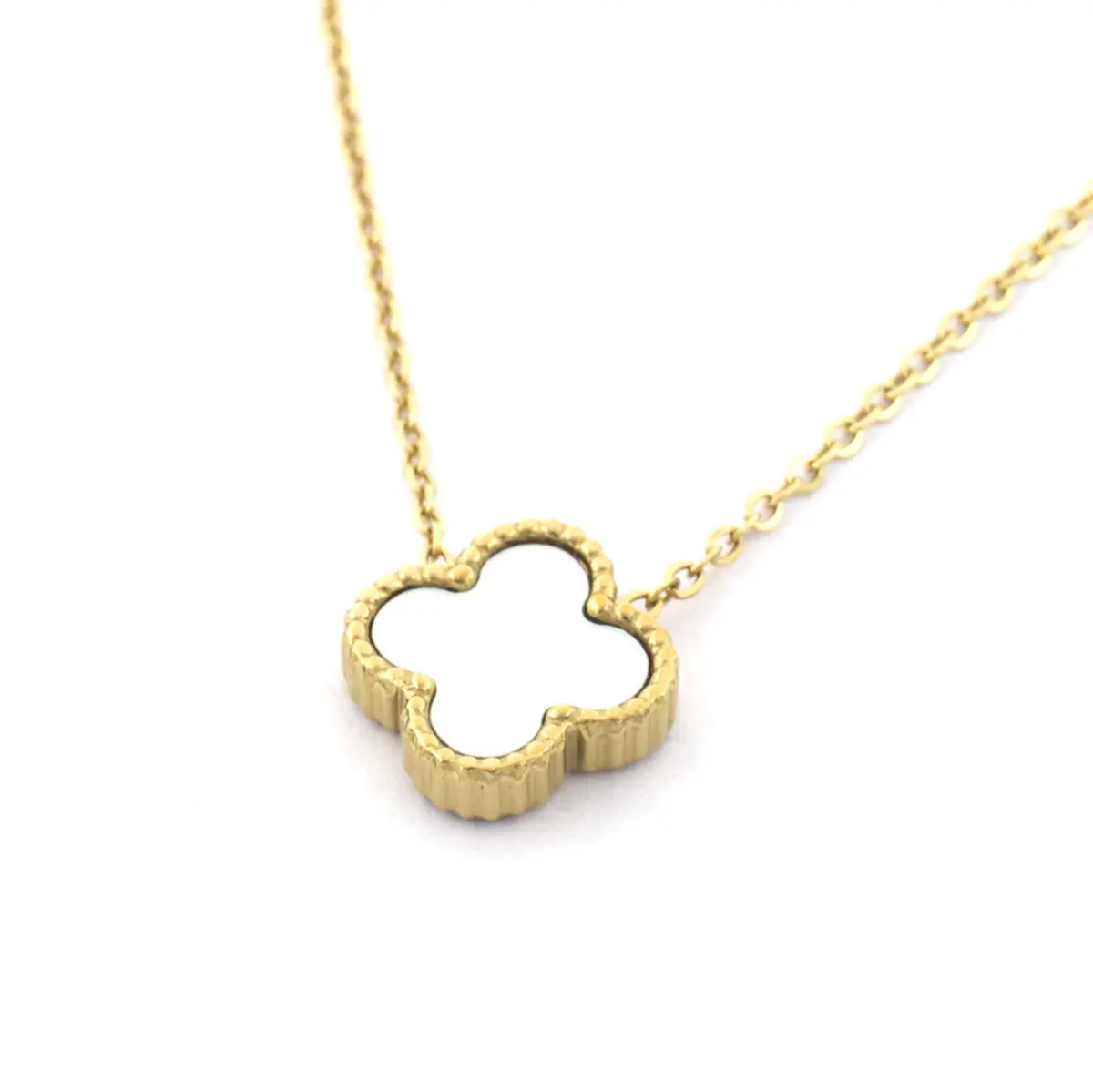 N088-049 Halo simple stainless steel chain not easy to change color gold plated women clover necklace