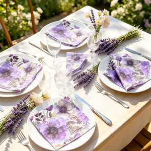 Servilletas Desechables con Diseño de Flores Púrpuras, Grandes, para Decoración de Mesa de Fiesta, Suaves, Absorbentes, Ecológicas, Biodegradables, de Papel - Product Image 1