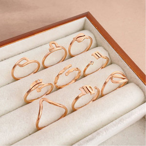 Custom Wholesale Non Tarnish Rose Gold 316L Stainless Steel <b>Adjustable</b> Zodiac <b>Rings</b> for Women - Product Image 1