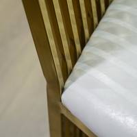 Chaise de bar de luxe en gros avec cadre en acier inoxydable doré, dossier rayé vertical moderne, portable, pour appartement, mariage, hôtel, salon