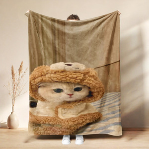 Couverture en flanelle motif chat de dessin animé mignon, plaid léger et respirant pour chambre et salon, impression personnalisée, vente en gros - Product Image 2