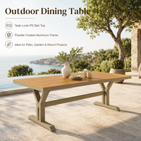 Mesa de Comedor para Exteriores FLD1161 de Grado Comercial, Mesa de Patio con Patas en Y de Aluminio y Madera PS para Proyectos de Resorts, Restaurantes y Jardines