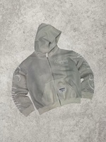 Sweat à capuche zippé épais orné de strass avec motif personnalisé et délavage acide pour streetwear Y2K