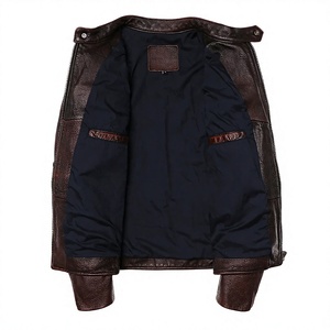 Men's <b>Brown</b> <b>Leather</b> <b>Jacket</b> Full Sleeve Classic Style Windproof All Seasons Motorcycle Wear - Product Image 5