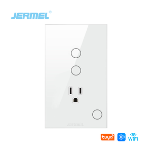 <span class=keywords><strong>Enchufe</strong></span> Eléctrico Inteligente JERMEL de Vidrio Templado, 1 <span class=keywords><strong>Enchufe</strong></span> Plano, 3 Interruptores, Control Inalámbrico por Wi-Fi Tuya, 16A, IP20, <span class=keywords><strong>Enchufe</strong></span> de Pared, Compatible con Google - Product Image 1