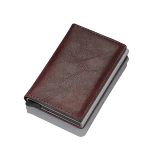 2024 Pop up aluminum case card wallet RFID blocking leather metal credit card holder with elastic band