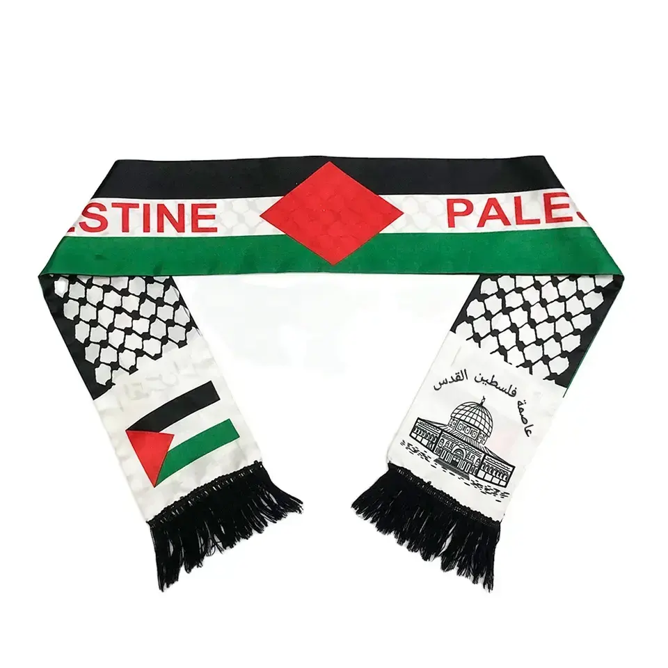 Écharpe de Palestine drapeau écharpe personnalisée décoration d'événement satin polyester écharpe de Palestine vente en gros