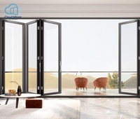 Porte pliante moderne en aluminium et verre trempé avec panneau fixe, grande ouverture, pour véranda et usage extérieur