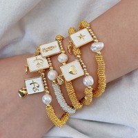 Bracelet Religieux Bohème-Plaqué Or Croix Coeur Vierge Marie Pendentif avec Perle Chaîne Élastique Réglable Vente en Gros