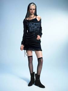 <span class=keywords><strong>Botines</strong></span> de Ante Negro Estilo Europeo <span class=keywords><strong>para</strong></span> <span class=keywords><strong>Mujer</strong></span>, Tacón Grueso Medio, Cierre Trasero con Cordones y Cremallera, Botas Cortas Elásticas <span class=keywords><strong>para</strong></span> Damas - Product Image 6