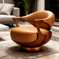 Nouvelle chaise pivotante en forme de lingot en bois de noyer, style villa chinoise, pour réception d'hôtel, avec canapé en cuir microfibre, luxe léger