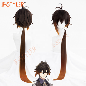 Zhongli Genshin Impact Geo Archon <span class=keywords><strong>Morax</strong></span> Genshin Impact cosplay Costumes Synthétique Halloween Party Perruques Cheveux - Product Image 4