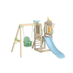 Ensemble de balançoires en bois pour enfants, pour jardin, cour, parc, intérieur, extérieur, 4 en 1, avec toboggan et chaise à bascule pour tout-petits, pour enfants - Product Image 2