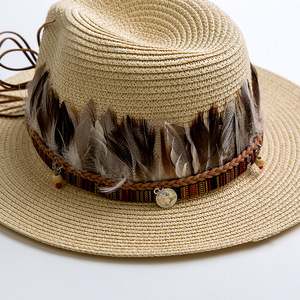 Sombrero de estilo étnico europeo y americano, banda fedora de <span class=keywords><strong>jazz</strong></span>, cinta con cinturón de plumas, decoración personalizada - Product Image 5