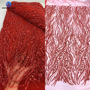 Sinya haute qualité luxe perlé dentelle tissu 5 Yards vert africain paillettes perles <span class=keywords><strong>Tulle</strong></span> élégant fête de mariage <span class=keywords><strong>Dressing</strong></span> - Product Image 3