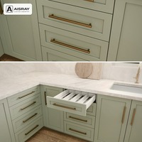 Armoire de cuisine Shaker avec portes en thermofoil PVC, aménagement en U, unités modulaires, boîtes en panneaux de particules et tiroirs à fermeture amortie