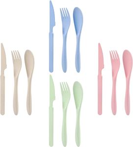 Ensemble de couverts portables écologiques de qualité alimentaire pour adultes et enfants, sans BPA, en acier inoxydable et paille de blé, avec étui de protection, idéal pour les voyages et les cadeaux promotionnels - Product Image 2