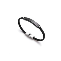 Pulsera de Cuero Trenzado de Acero Inoxidable Grabable con Nombre de Logotipo Personalizado, Joyería de Moda para Hombre