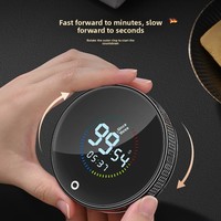 Schwarzer Runder Aufladbarer LED-Display Digitaler Rotierender Küchentimer Magnetischer Countdown-Timer für Fitness Backen Lernen