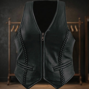Gilet en toile et cuir pour homme, coupe-vent, imperméable, respirant, col en V, uni, décontracté, écologique, personnalisé, de haute qualité, pour moto, OEM - Product Image 2