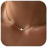 Rotnso 14Kゴールドステンレスメッキクロスペンダントチョーカー,小さな宗教チャームリンクチェーンネックレスシンプルな流行スタイル - Product Image 2