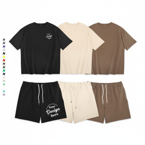 เซ็ตเสื้อยืดแขนสั้นผ้าฝ้ายและกางเกงขาสั้นเสื้อถักลายสีพื้นระบายอากาศสำหรับฤดูร้อน2025 - Product Image 1