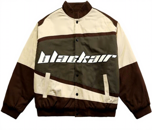 Chaqueta Universitaria Unisex con Diseño de Parches de Lona, Cuello Camisero, Corte Regular, Estilo Casual Otoñal, Logotipo Personalizado, Diseño Impreso Personalizado - Product Image 3