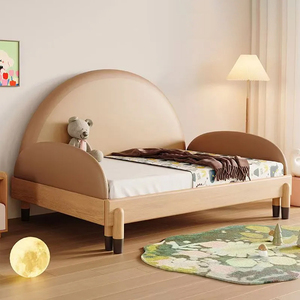 Letto per Bambini Estraibile di Design, Stile Minimalista, in Legno con Sponde di Sicurezza, Set Letto per Bambini Estensibile e Durevole in Pelle - Product Image 1
