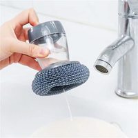 Vente chaude presse fil d'acier multifonctionnel manche court cuisine PET poils nettoyant brosse avec distributeur de savon pour Pots