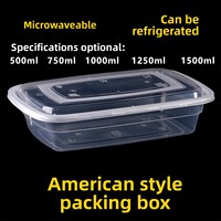 Boîte à lunch jetable de style américain épaissie 750ml 1000ml, boîte carrée pour viande rôtie avec couvercle pour nouilles de riz, ustensiles de cuisine Lvkang