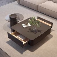 Table basse en marbre de luxe italien, table à thé combinée avec rangement, design moderne minimaliste pour petit salon