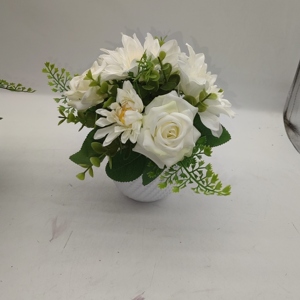 Bouquet de roses artificielles avec pot en céramique <span class=keywords><strong>noir</strong></span>, fleurs artificielles éternelles pour une utilisation en intérieur, décoration de la maison - Product Image 5