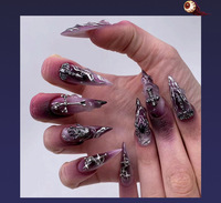 Uñas Postizas de Halloween al por Mayor, Hechas a Mano, con Logotipo Personalizado, Diseño 3D de Lujo, ABS, Estilo Francés, Certificación CE, Forma Almendrada Trapezoidal