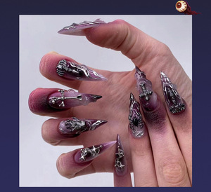 Faux Ongles Halloween en Gros Faits Main avec Logo Personnalisé, Design 3D Effrayant de Luxe en ABS, Certifiés CE, Forme Amande Trapézoïdale - Product Image 2