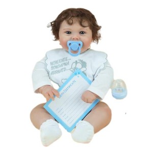 Venta al por mayor realista recién nacido suave silicona dibujos animados babero blanco Onesie bebé muñeca de juguete - Product Image 1