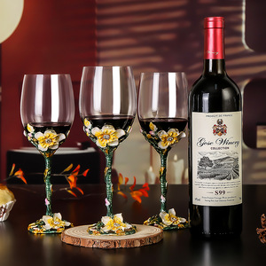 Verres à vin en verre <span class=keywords><strong>émail</strong></span>lé peints à la main SNW, fleurs, transparents, gobelets raffinés, cadeaux, ensemble de verres à vin - Product Image 3