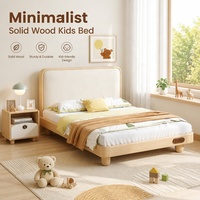 Massives Eichenholz Europäisches Leder-Polsterbett für Kinder mit Abgerundeten Ecken Minimalistisches Modernes Design Langlebige Schlafzimmermöbel