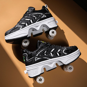Helios Transformable Roller Skates Double Row White Anti Slippery Sporty Skateboarding Shoes For Kids Teens - Product Image 2