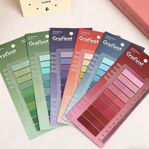 6packs Self-adhesive Gradient Color Sticky Notes PET Transparent Index Tabs Ruler Paper Card Memo <b>Pads</b> Used Book Marking - Product Image 1