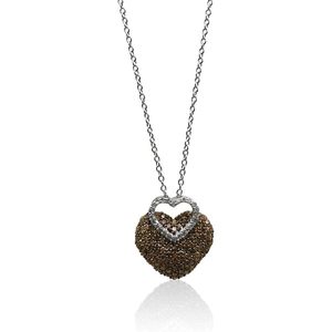 Collar con Colgante de Diamantes en Forma de Corazón, 0.87 Cttw, Diamantes Blancos y Marrones, Plata de Ley 925, Bañado en Rodio, Color G-H - Product Image 1