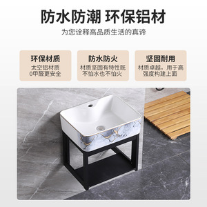 Lavabo italiano de titanio y cerámica con soporte y grifo para baño - Product Image 4