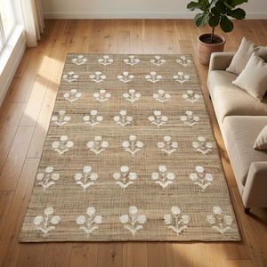 Alfombra Floral Beige, Mezcla de Algodón, para Decoración del Hogar, Sala de Estar y Dormitorio - Product Image 2