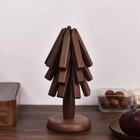 Youlike décoratif arbre en forme de noyer bois boissons assiette sous-verres sous-plats ensemble avec 4 pièces feuilles pour Bar maison cuisine décor