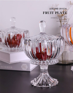 King crystal luxury Jeneva candy glass jars with foot wholesale glass storage containers with lids