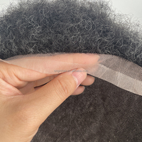Stock 100% Patch en cheveux humains Perruque pour homme Perruque à base de dentelle respirante 4mm Afro Curly 1B40 Système de remplacement de cheveux de couleur grise Postiche pour homme