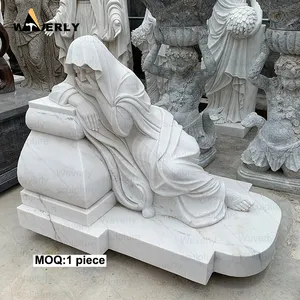 户外花园装饰真人大小天然石材宗教人物白色大理石悲伤圣母玛利亚雕像雕塑待售