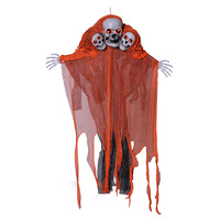 Décoration suspendue Crâne à trois têtes lumineux et sonore pour Halloween, grande taille, pour entrée intérieure et pièce hantée