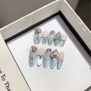 Etiqueta privada personalizada al por mayor 3D piedras preciosas acrílicas envolturas de <span class=keywords><strong>uñas</strong></span> de alta calidad rosa <span class=keywords><strong>azul</strong></span> <span class=keywords><strong>uñas</strong></span> postizas para puntas largas diseño dedo - Product Image 5